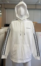Calvin Klein Mens Monogram Sleeve-Tape Cotton-Blend Hoodie White / Size XL