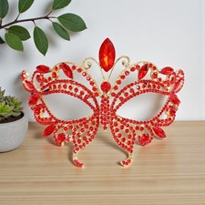 Gold masquerade mask, red crystal mask, Cosplay mask, Venetian mask, Ball mask