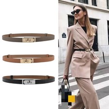 Women's Real Leather Belt Gold Silver Buckle Dresses Coats Waistband Adjustable