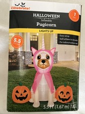 Pugicorn Halloween 5 1/2 Foot Tall Light Up Inflatable Yard Decoration