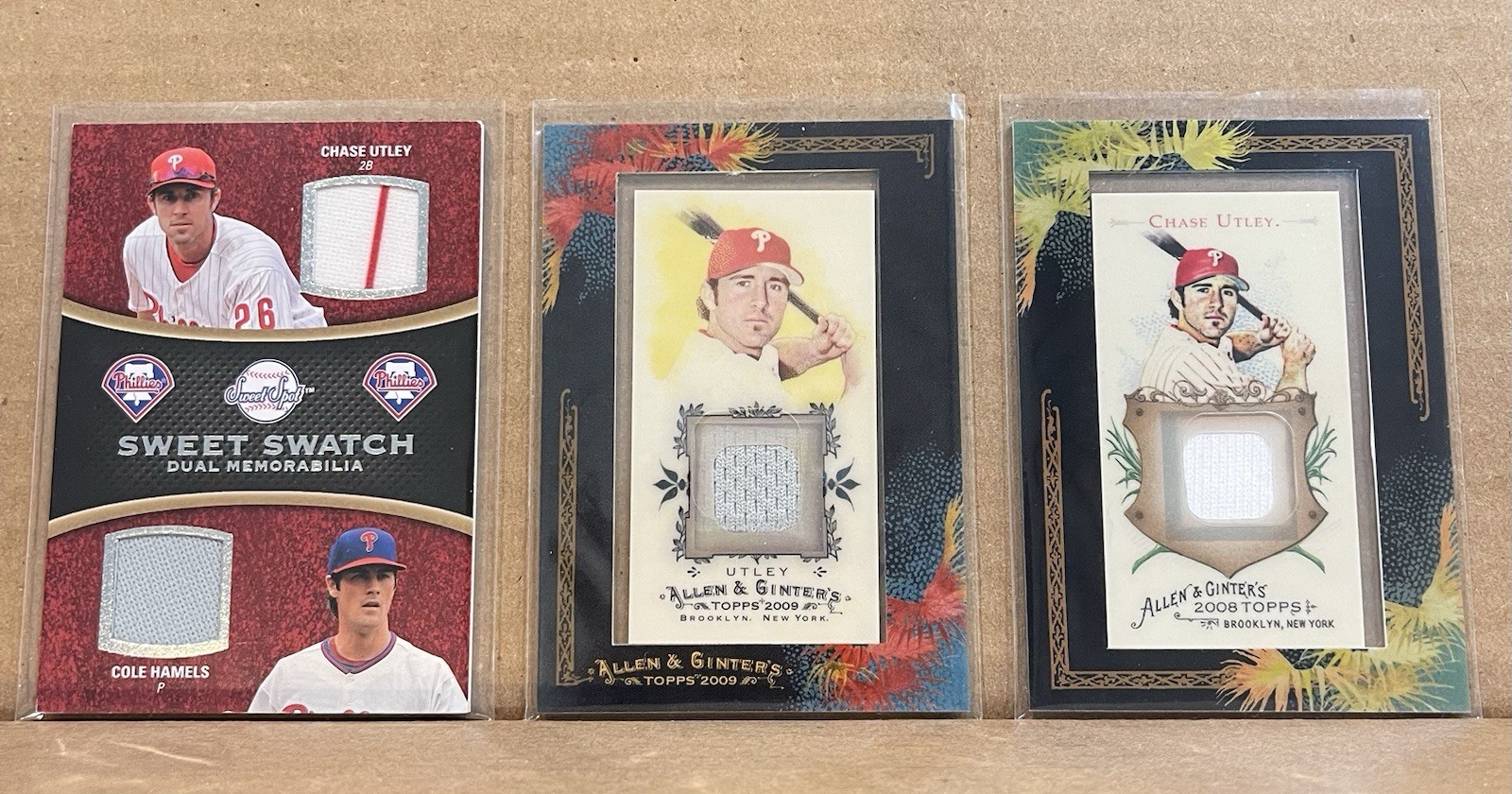 Upper Deck Topps Phillies 3 Card Lot Chase Utley Cole Hamels Relic Memorabilia