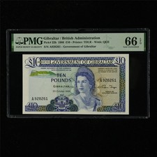 1986 Gibraltar British Administration 10 Pounds Pick#22b PMG 66 EPQ Gem UNC