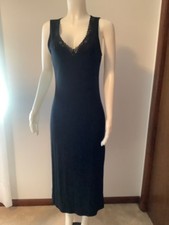 Adonna Medium 8-10 V Neck Sleeveless Black Long Nightgown
