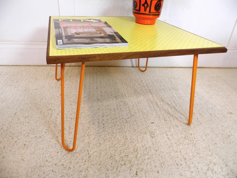 Vintage 1960s Formica iroko coffee table plantstand hairpin legs star and dot - Image 4 of 4
