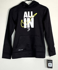 New Nike 3BRAND Boy's ALL IN Black Pullover Hoodie DRI-FIT Swoosh Logo Size M