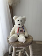 Ty Beanie Buddy White Bear plush Retired 2000 American Flag red/blue ribbon USA