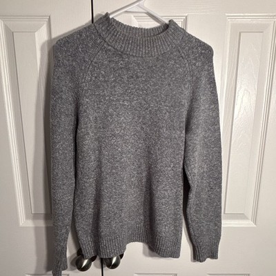 Classic Eddie Bauer Women's Gray Knit Crew Neck Sweater Ribbed Cuffs, Cozy - S
