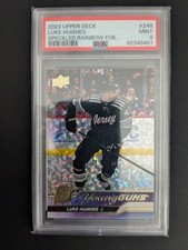 2023-24 Upper Deck Series 1 Young Guns Speckled Rainbow Luke Hughes PSA 9 Mint