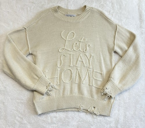 Wildfox Sweater Womens Cream Lets Stay Home Fringe Oversized Wool Alpaca Boho S