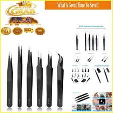 6pcs ESD Stainless Steel Precision Tweezers Set for Electronics Jewelry Crafting