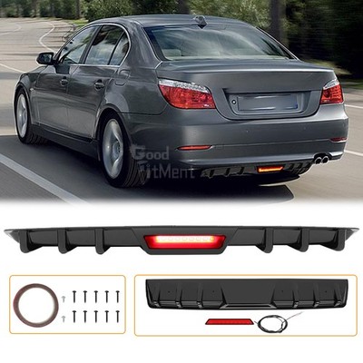 For 5er E60 E61 Sedan Glossy Rear Bumper Diffuser Lip Spoiler w/ LED Break Light
