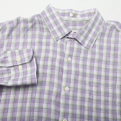 Peter Millar Shirt Mens XL Purple Green Plaid Linen Long Sleeve Button Up
