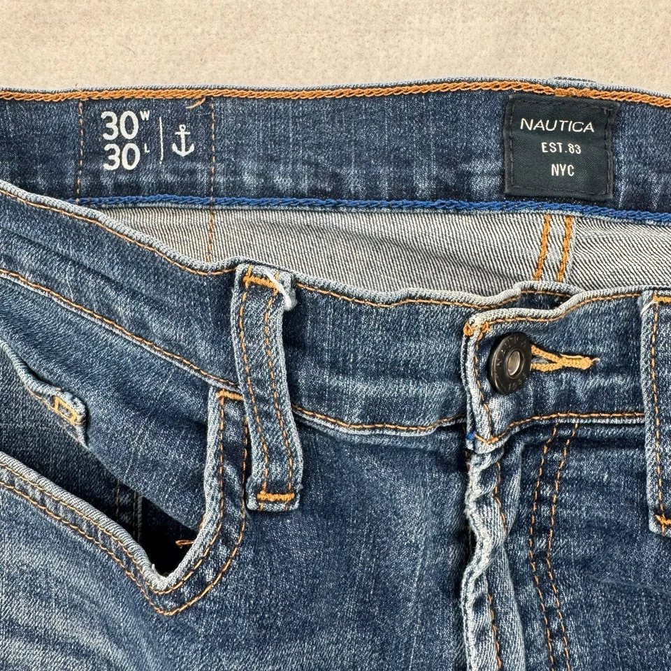 Nautica Jeans Mens 30x30 Relaxed Fit Stretch Mid Wash Classic Blue Denim Pants - Image 3 of 4