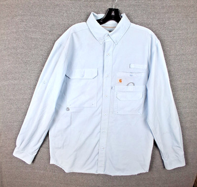 Carhartt Mens Shirt Medium Blue Force Extremities Vented Long Sleeve Workwear