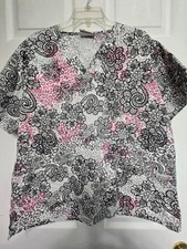 UA Scrubs Scrub Top size M-Pink/Black Floral-Chest 23.5"/L 27"