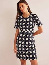 Boden Alexa Geometric Print Cotton Shift Dress Navy White Black 12 EUC