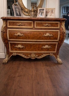 Antique Style Brown Gold Walnut Carved 4-Drawer Dresser Ornate Bedroom  Furniture | eBay