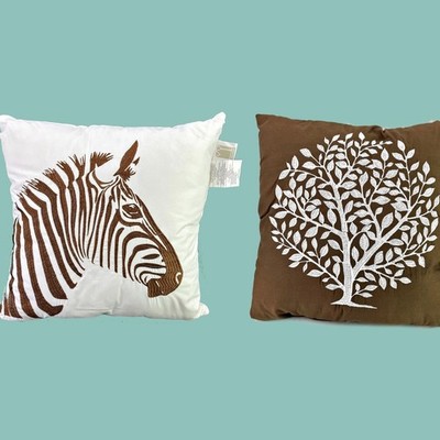 Vern Yip Home Zebra & Tree Brown White 18x18 Throw Pillows 2 African Tribal HTF