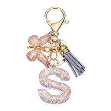 Alphabet S Tassel Butterfly Initial Letter Keychain Purple, Pack of 1 