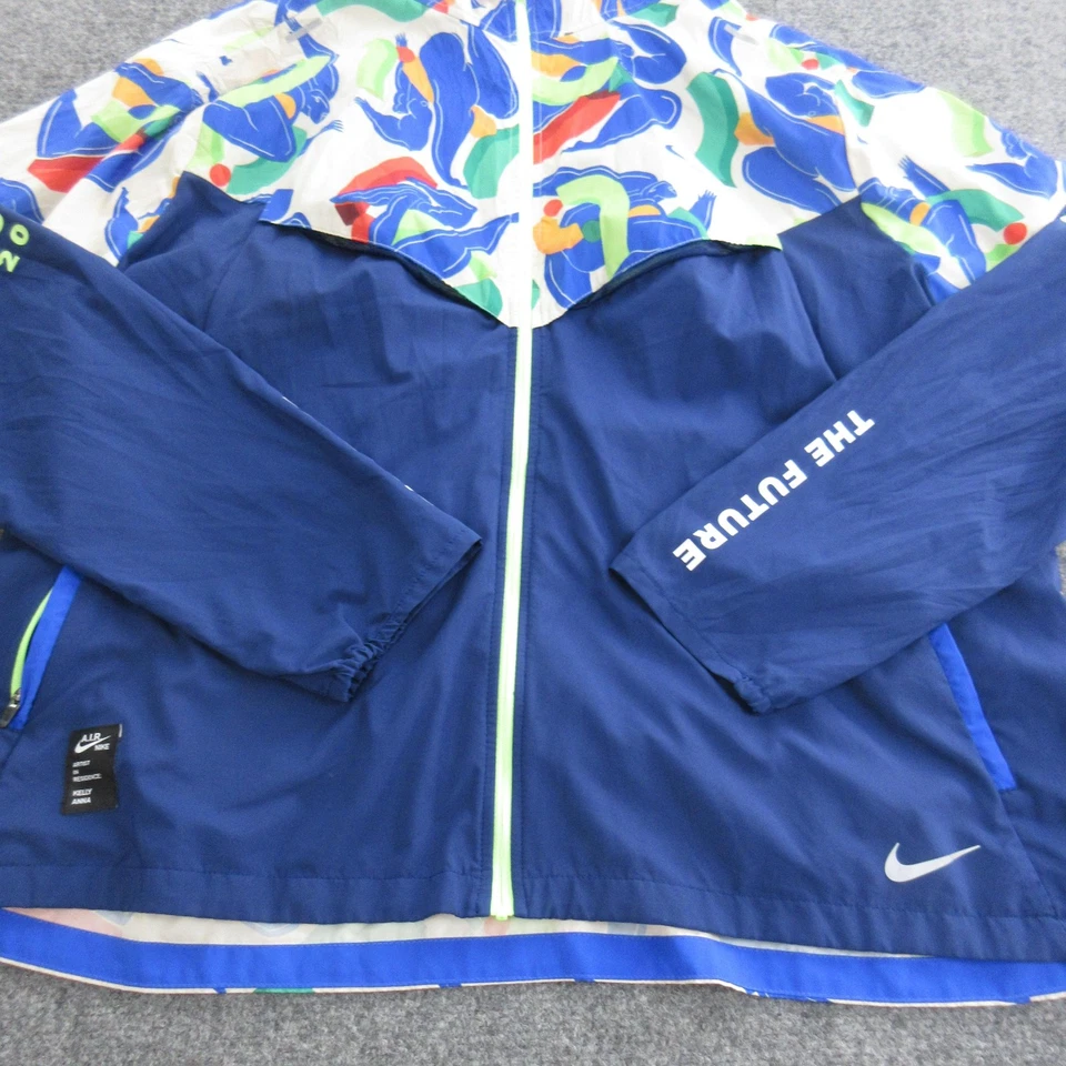 Chaqueta de running Nike para hombre XL azul multicolor A.I.R. Cortavientos con capucha Kelly Anna Foto 2 de 4