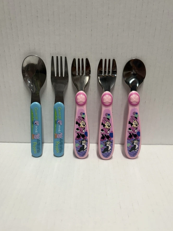 Minnie Mouse Peppa Niño Tenedor Cuchara Utensilios 3 Tenedores 2 Cucharas Primeros Años Zak Foto 2 de 4