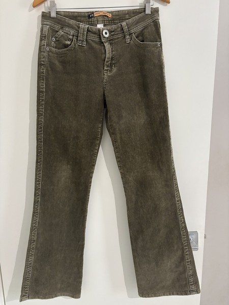 Woolworths Vintage Y2K Corduroy Pants Size 34 Olive Green Bootcut Low Rise Flare