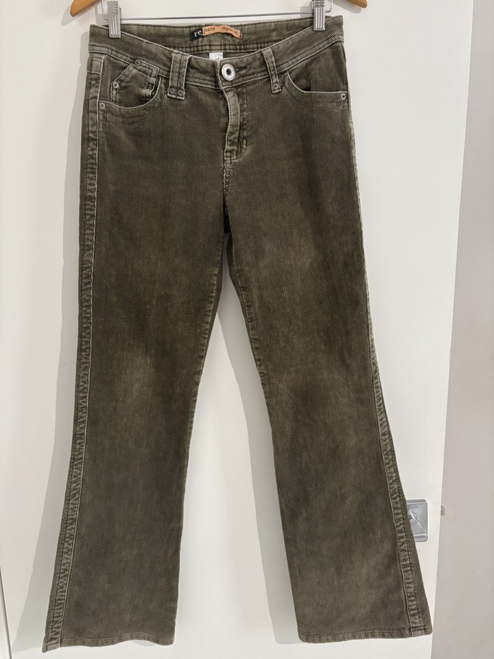 Woolworths Vintage Y2K Corduroy Pants Size 34 Olive Green Bootcut Low Rise Flare