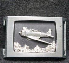 WL05127 NOS VINTAGE 1976 AIRPLANE AIRCRAFT ARTWORK MENS PEWTER BELT BUCKLE