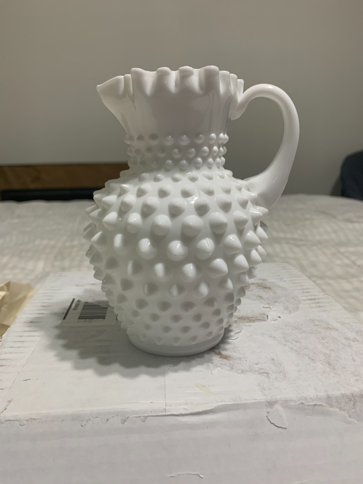 Vintage Fenton Milk Glass Hobnail White Jug Syrup Pitcher Pr