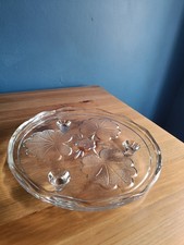 Vintage Walther Glas Style Clear Glass Footed Cake Stand Plate Floral Retro Plat