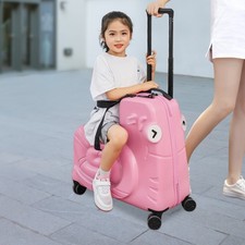 Spinner Luggage Kids Ride-On Roll Suitcase Luggage Bags Wheeled Trolley Lugg
