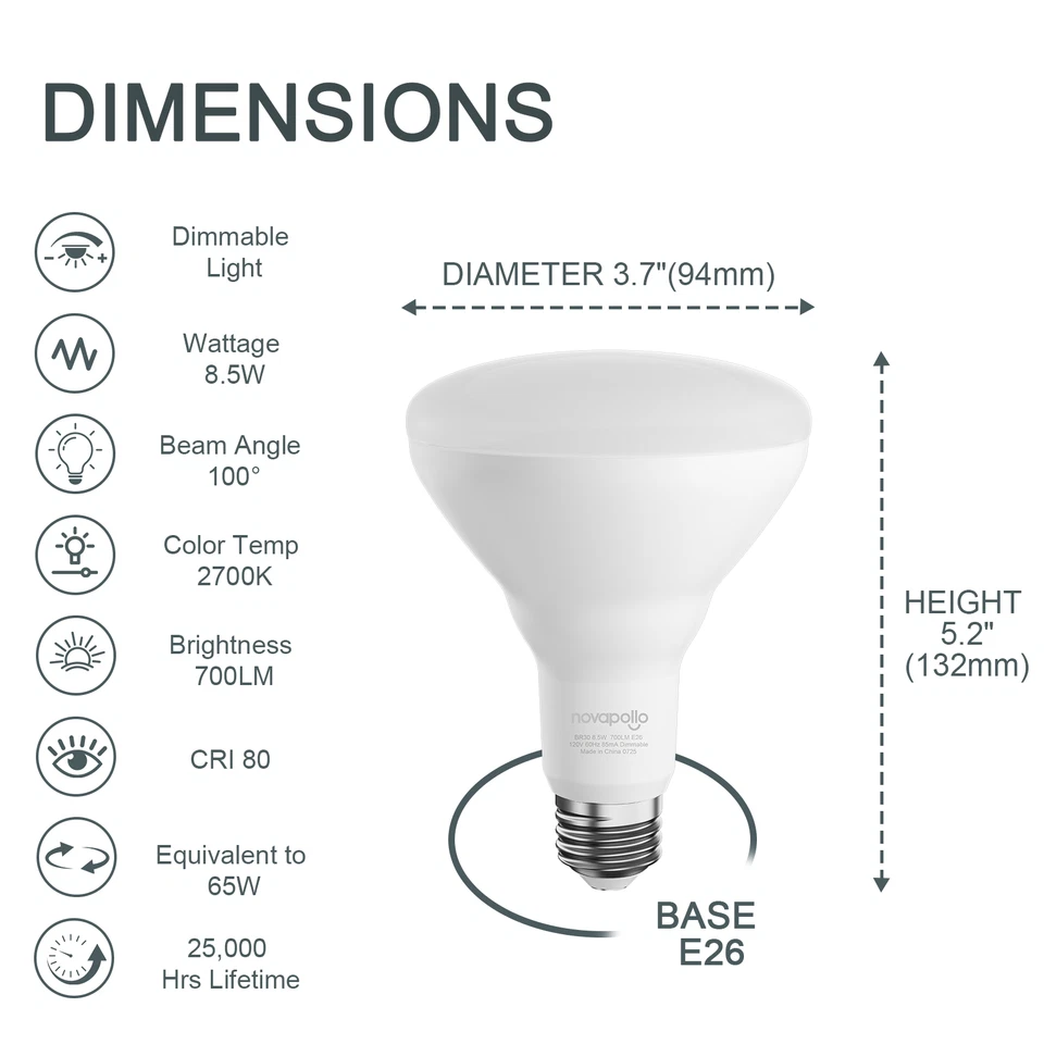 4/6/12 PACK Dimmable LED Flood Lights BR30 Bulbs 2700K Soft White 65W Equivalent - Image 2 of 4