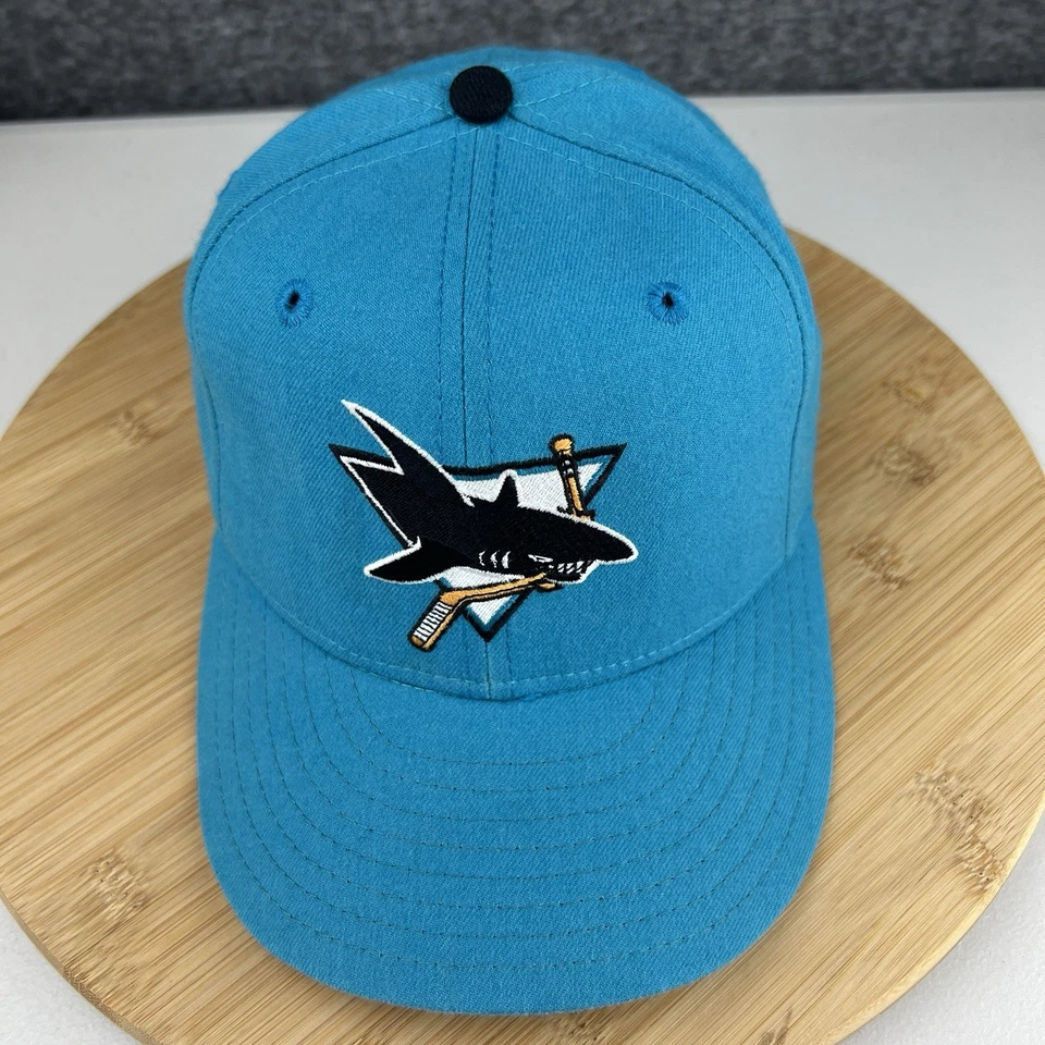 Vintage 1990's San Jose Sharks Hat Cap Fitted 7 1/4 New Era 5950 Teal Wool USA - Image 2 of 4