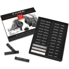 24 Pro Charcoal Drawing Set - Soft,Medium,Hard Charcoal and White - Charcoal ...