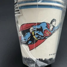 Vintage 1977 Superman Paper Party Cups Amscan Products NEW Made In USA DC 