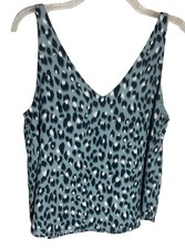 Ann Taylor Loft Cami Tank Top Size MP M Slate Blue Navy Animal Print Camisole