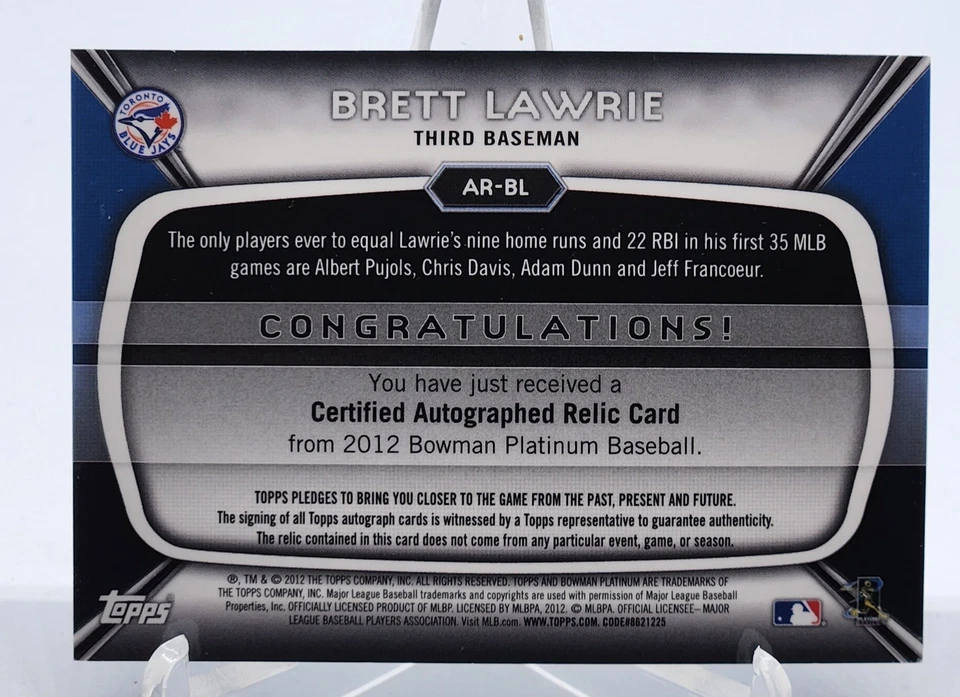 Bowman Platinum Gold Refractor 15/50 Brett Lawrie RPA RC 2012 - Blue Jays Foto 2 de 2