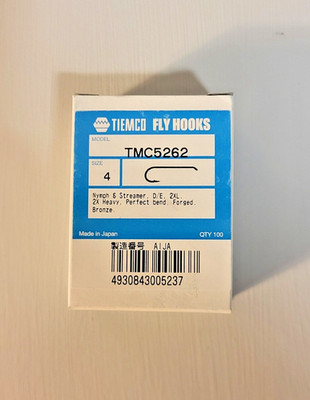 100 Tiemco Fly Tying Hooks, TMC 5262, Size 4