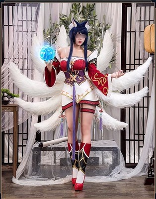 League of Legends LOL Ahri Cosplay Custome Set Dress&Tail Women Halloween Cos