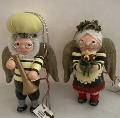 2001 Kurt Adler Hershey Christmas angels 3'' wooden figures 2 ornaments