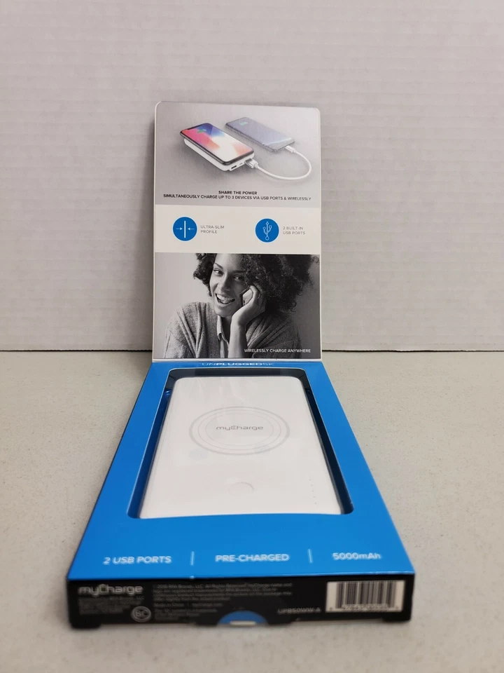 Banco de alimentación inalámbrico rápido myCharge 5K desenchufado - blanco Foto 2 de 4
