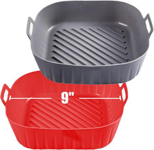 9" Square Silicone Air Fryer Liners, 2 Pcs, Reusable for Large Air Fryer Basket