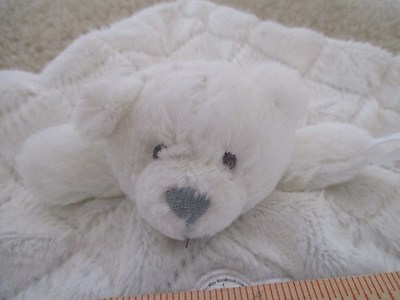 Nat and Jules Demdaco White Teddy Bear Baby Blankie Lovey ''Tuck me in tight''