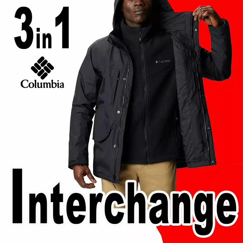 LIMITED MEN'S COLUMBIA MECAN PASS 3 IN 1 INTERCHANGE JACKET HOOD OMNI-TECH  BLACK