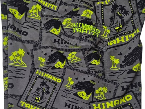 Hinano Tahiti Hula Girl Board Shorts Gray Green Men's 34 Surf Swim Trunks - Picture 7 of 15