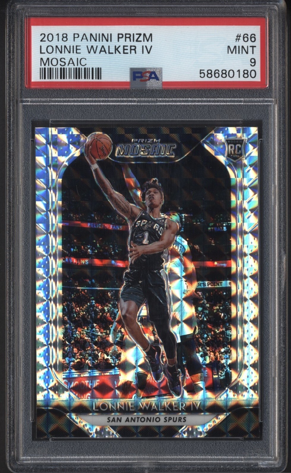 2018-19 Panini Prizm Mosaic Lonnie Walker IV PSA 9 Mint Rookie Card 66 Lakers RC