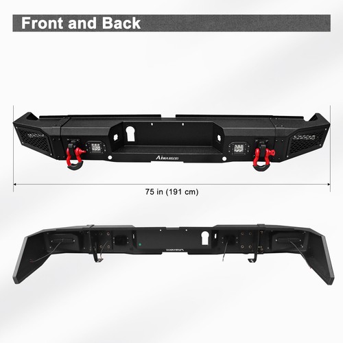 Steel Rear Bumper Off-road For Toyota Tundra 2014-2021 w/LED Lights & D-rings - Picture 3 of 7