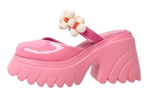 Ciabatta donna plateau tacco a blocco quadrato moda floreale slingback scarpe estive - Foto 11 di 12