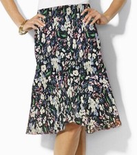 Lauren Ralph Lauren Georgette Silk Black Floral Flouncy Flared Skirt M 159