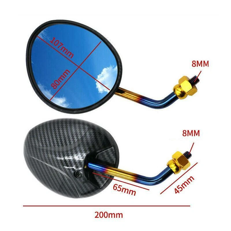 1 par de espejos retrovisores laterales giratorios 8 mm color carbono estilo scooter moto Foto 2 de 4